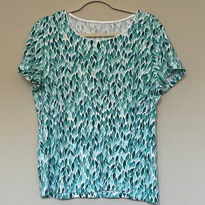 Summer Short Sleeve Round Neck T-shirt Green Leaves XL